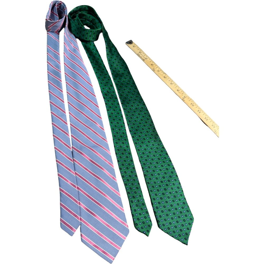 Lands End Mens Silk Tie Bundle Blue Pink‎ Striped Green Medallion Geometric 2pc